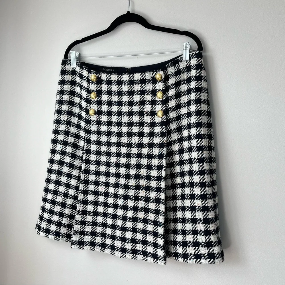 NWT Talbots Women's 12 Multicolor Houndstooth Tweed Mini Skirt Gold Buttons